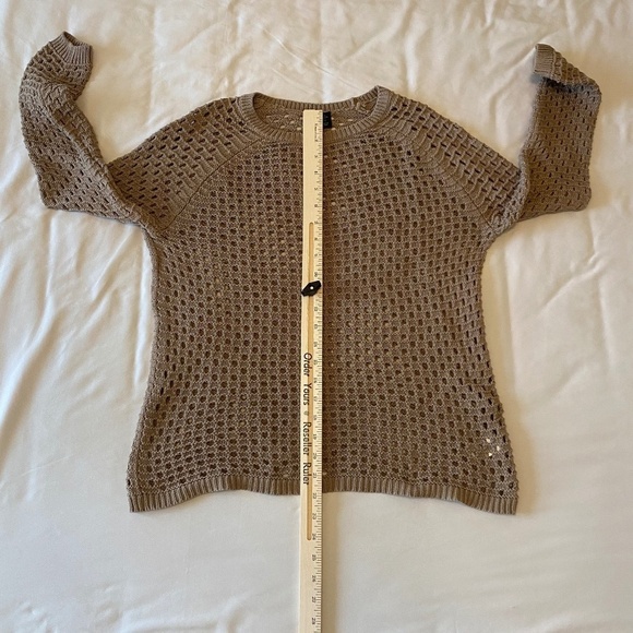 Cynthia Rowley Sweater Open Weave 3/4 Length Sleeve Tan-Size Large - Picture 4 of 7